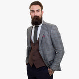 Sretni gospodin ELEGANTE vuneno odijelo od 3 dijela s kontrastnim smeđim prslukom