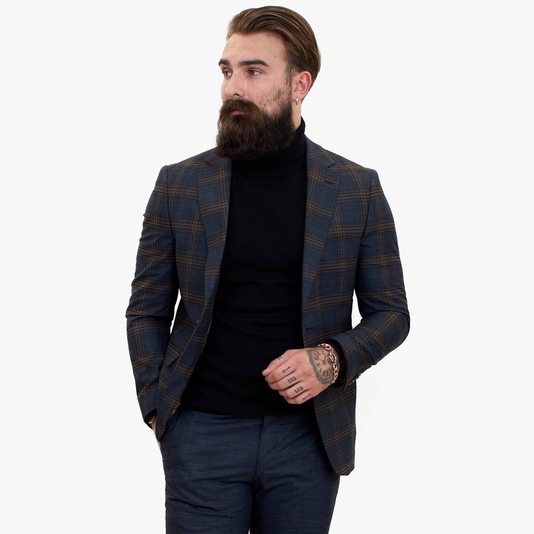Happy Gentleman GRAZIE Tamnoplavo vuneno odijelo od 3 dijela s kontrastnim smeđim prslukom