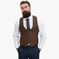 Happy Gentleman GRAZIE Tamnoplavo vuneno odijelo od 3 dijela s kontrastnim smeđim prslukom