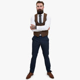 Happy Gentleman GRAZIE Tamnoplavo vuneno odijelo od 3 dijela s kontrastnim smeđim prslukom