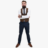 Happy Gentleman GRAZIE Tamnoplavo vuneno odijelo od 3 dijela s kontrastnim smeđim prslukom