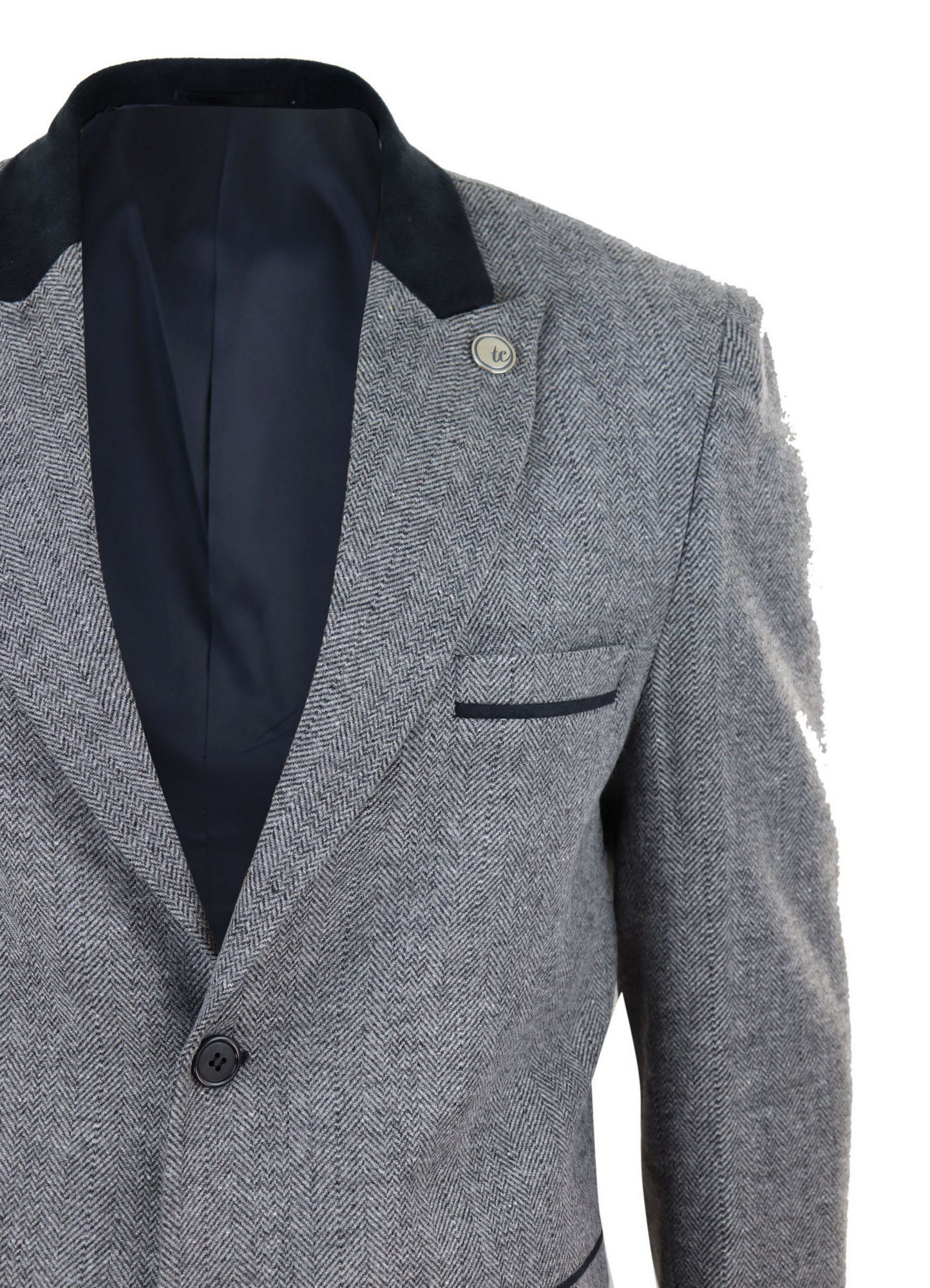 Tvid kaput 3/4 s uzorkom riblje kosti - sivi