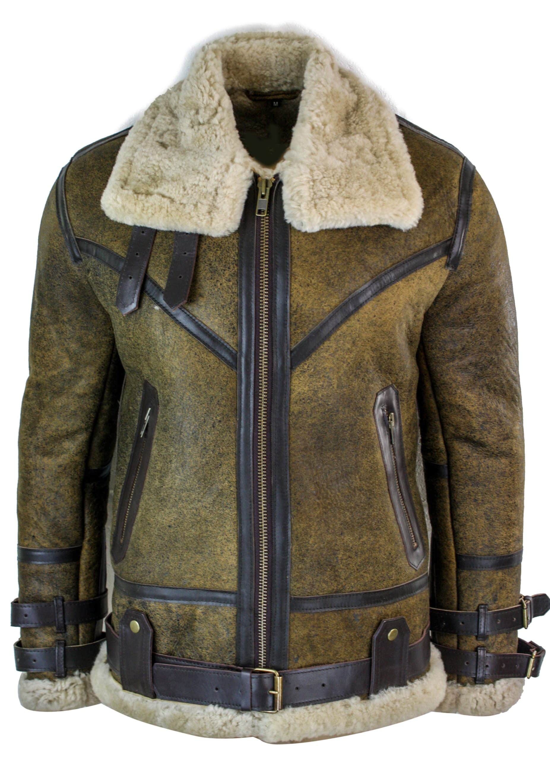 Infinity EK01 Muška Sherling jakna od prave ovčje kože, vikinška vintage RAF jakna, smeđe krem krzno