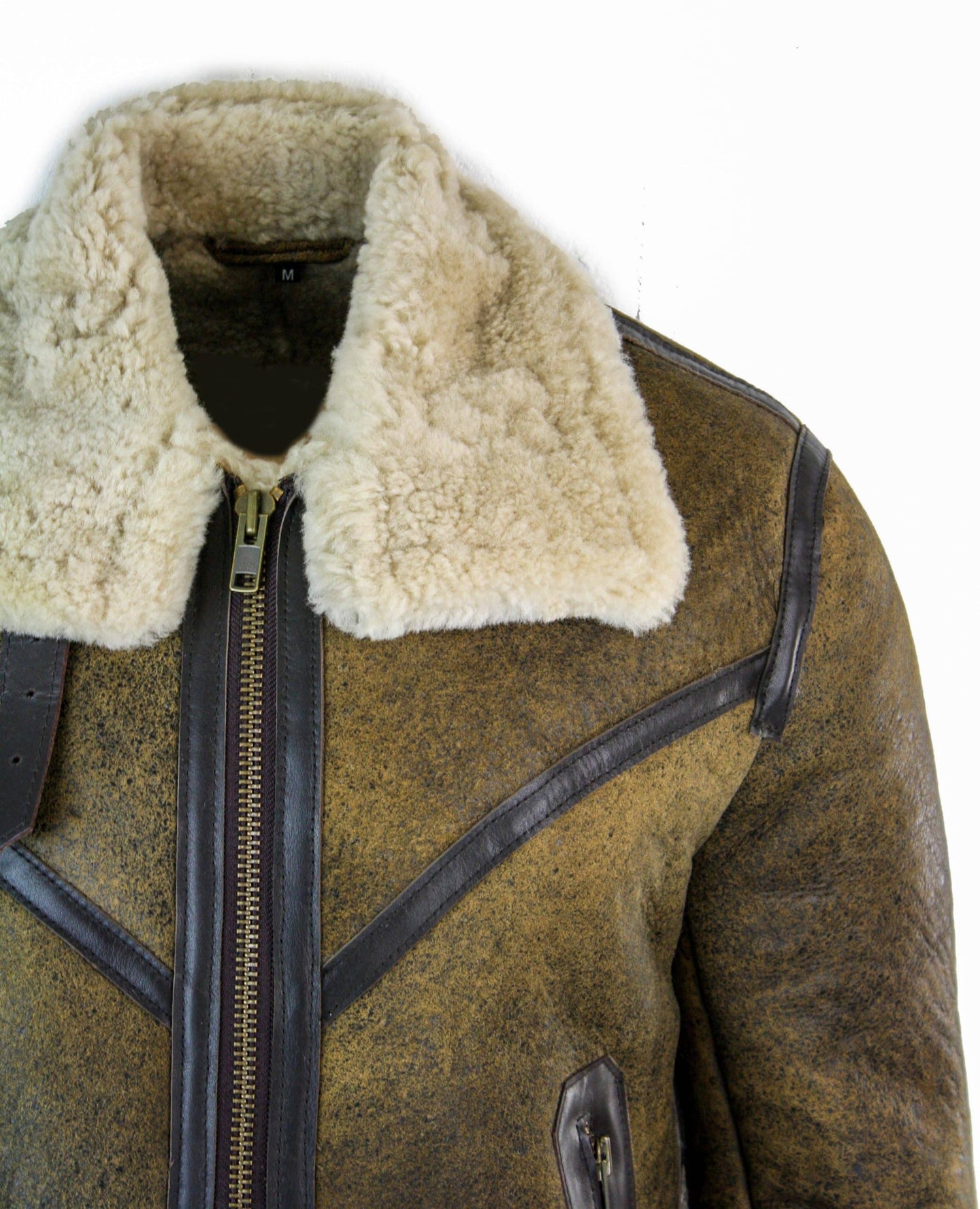 Infinity EK01 Muška Sherling jakna od prave ovčje kože, vikinška vintage RAF jakna, smeđe krem krzno