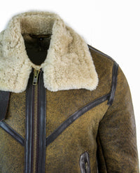 Infinity EK01 Muška Sherling jakna od prave ovčje kože, vikinška vintage RAF jakna, smeđe krem krzno