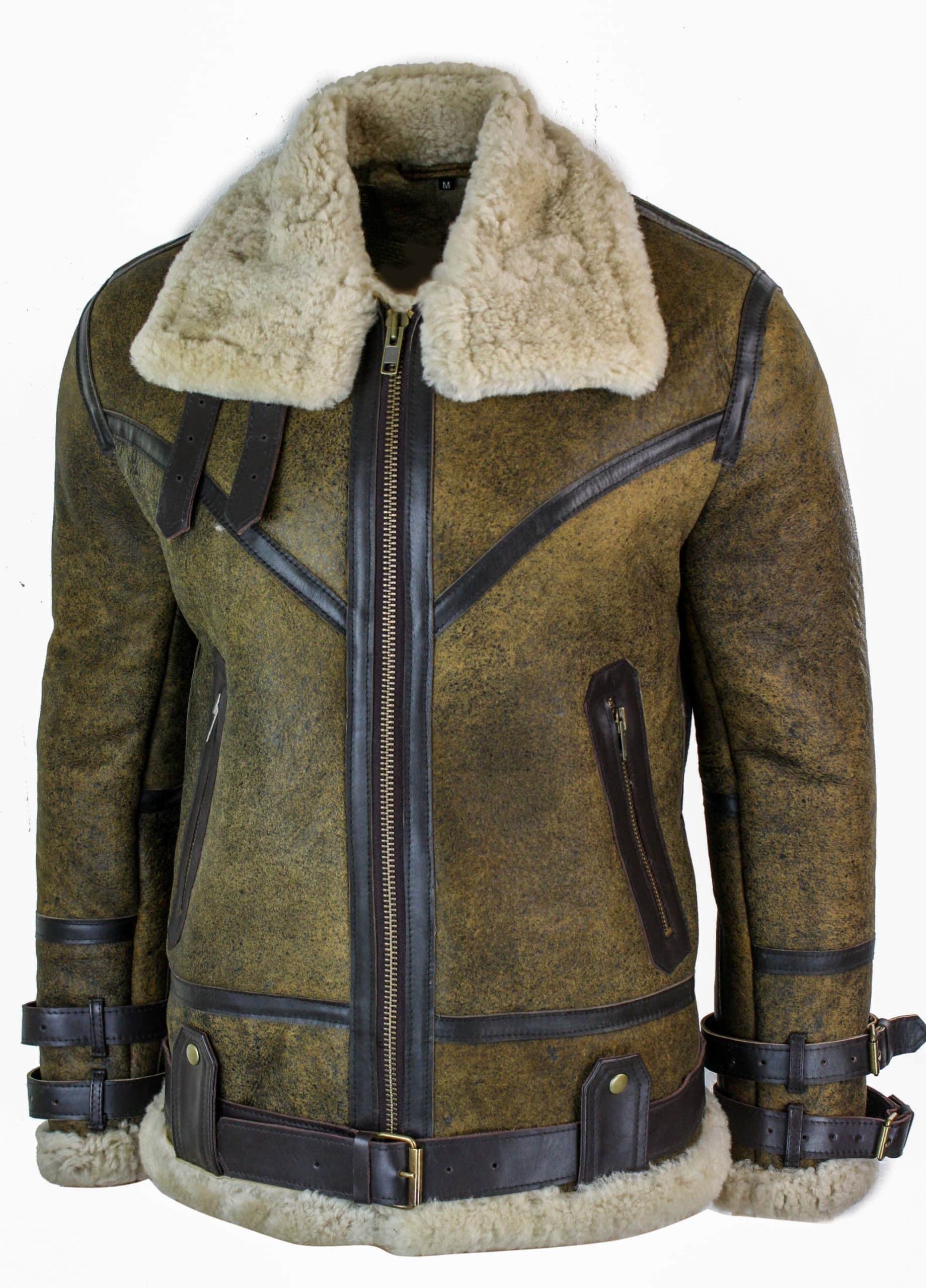 Infinity EK01 Muška Sherling jakna od prave ovčje kože, vikinška vintage RAF jakna, smeđe krem krzno