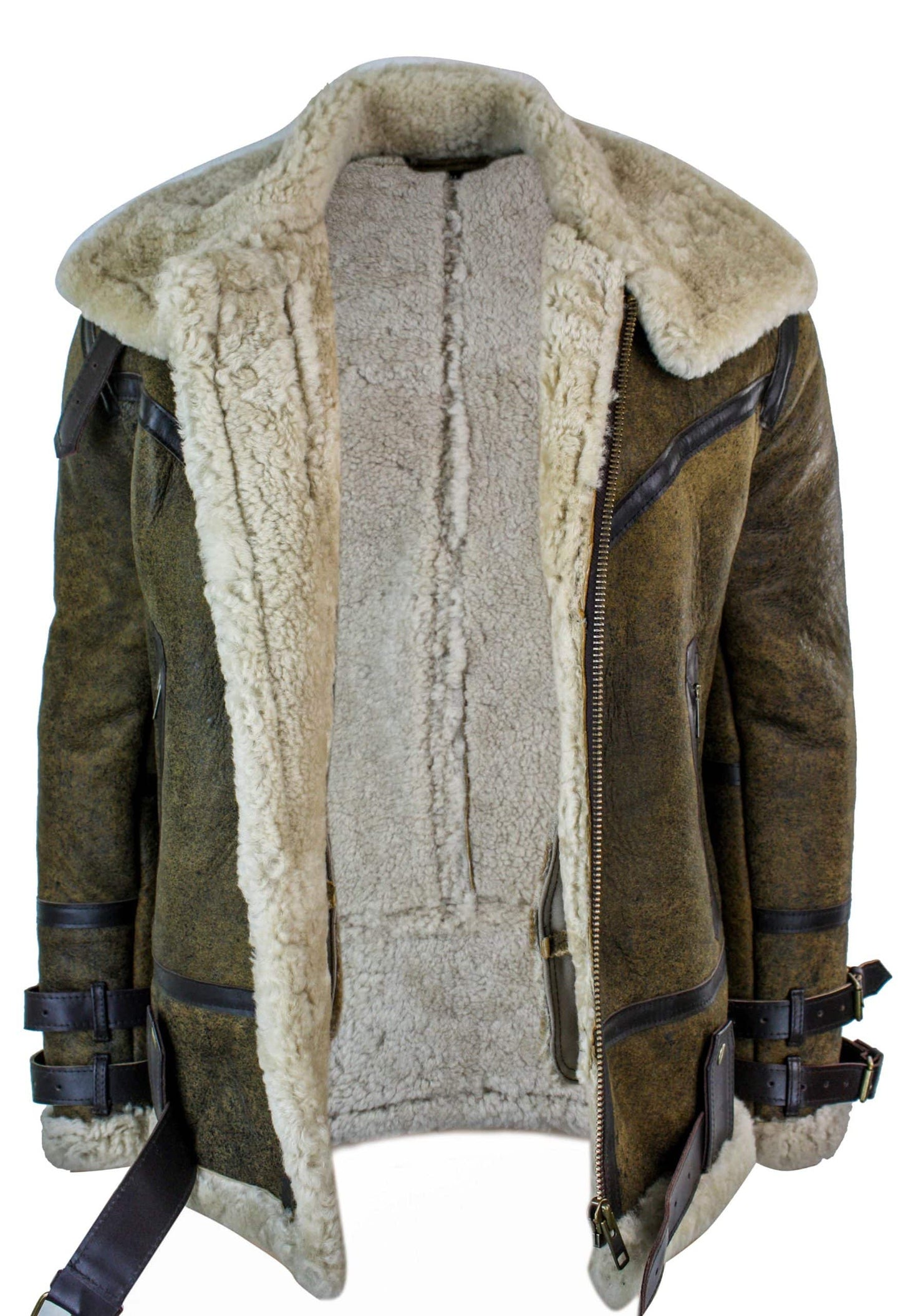 Infinity EK01 Muška Sherling jakna od prave ovčje kože, vikinška vintage RAF jakna, smeđe krem krzno