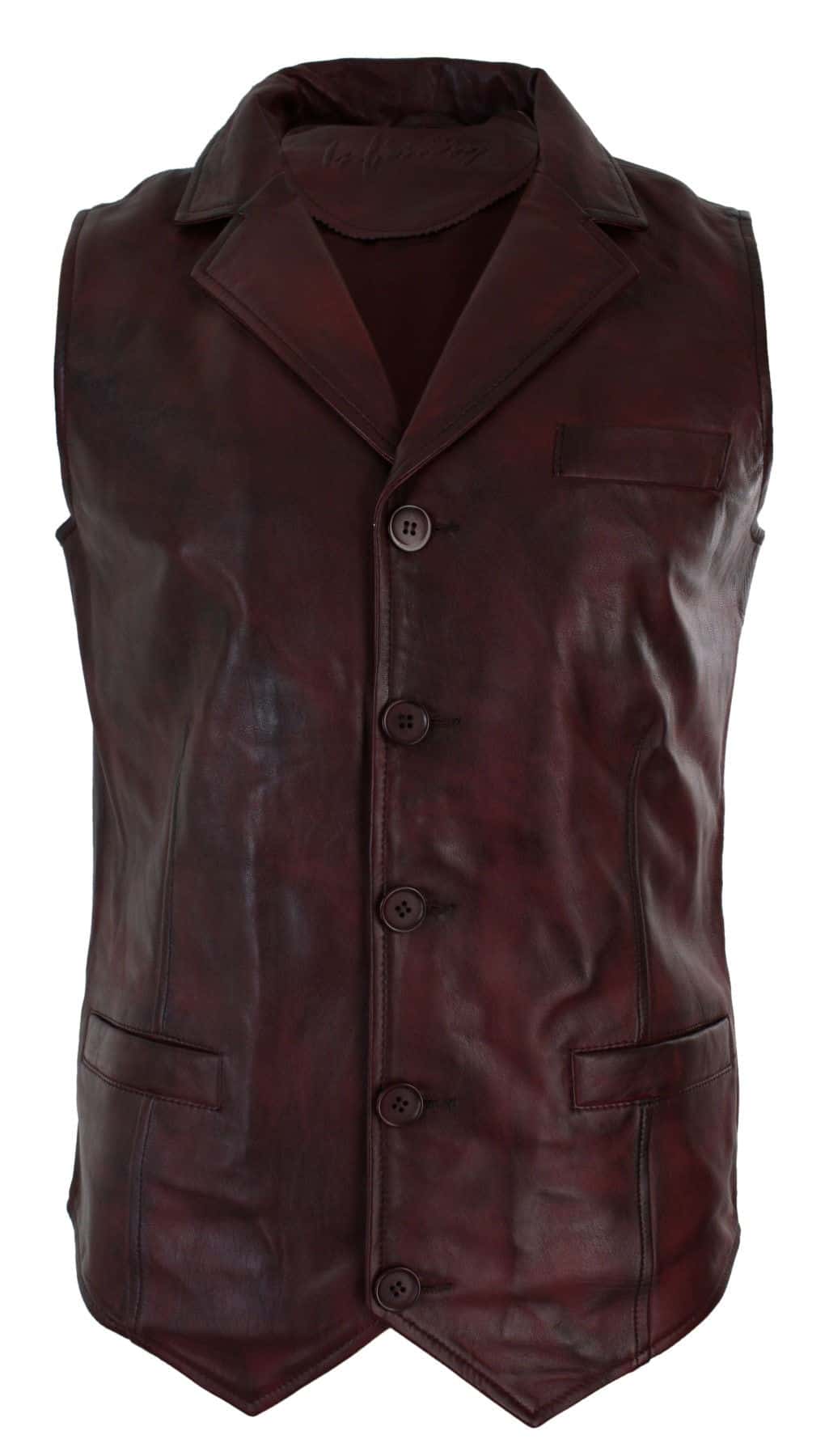 Muški prsluk od prave kože, smeđe boje, crne, elegantne i ležerne boje, vintage retro-bordo boje