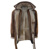 Muška 3/4 putna jakna od ovčje kože, duga, topla s gumbima i patentnim zatvaračem - smeđa