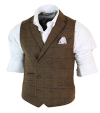 Muški prsluk Peaky Blinders s dvostrukim kopčanjem u tvidu, vintage kariranim uzorkom, u boji riblje kosti, smeđe boje