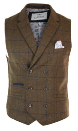 Muški prsluk Peaky Blinders s dvostrukim kopčanjem u tvidu, vintage kariranim uzorkom, u boji riblje kosti, smeđe boje