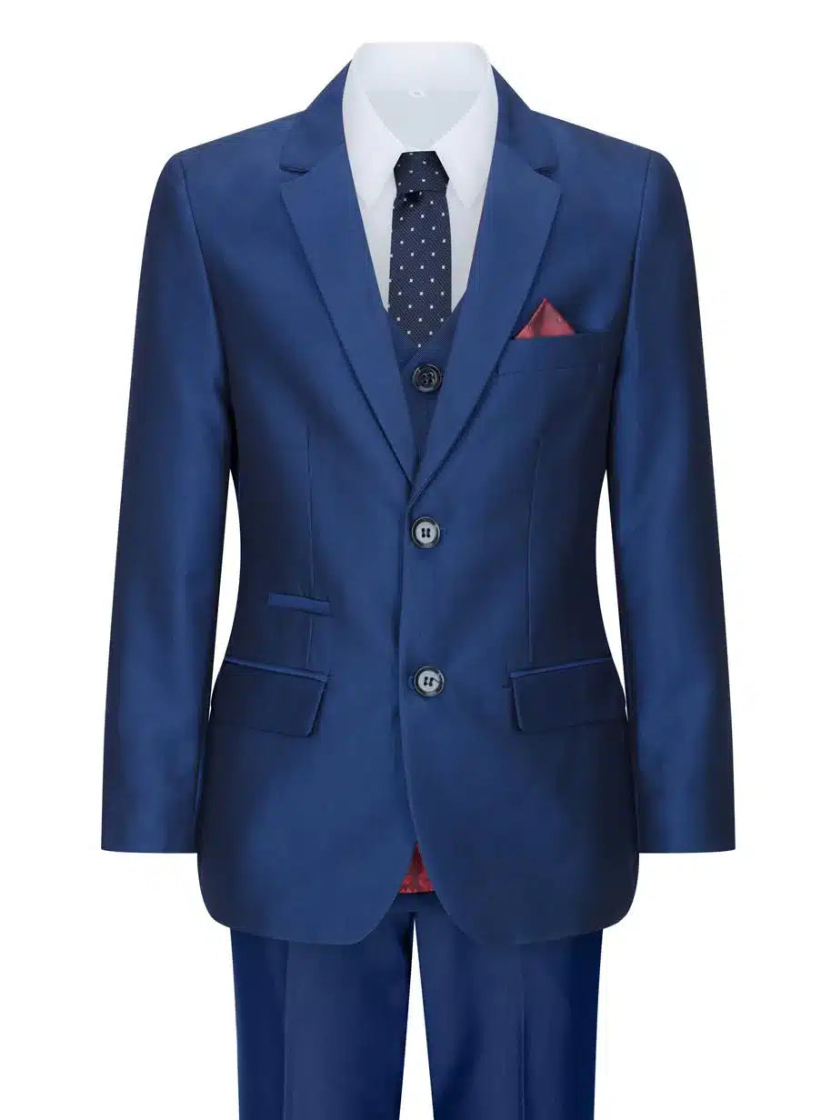 Dječačko odijelo od 3 dijela, sjajno plavo, za vjenčanje, krojeno, elegantno, formalno