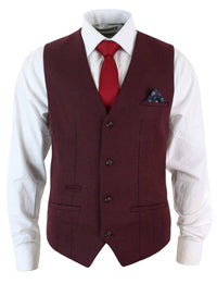 Marc Darcy Len Mati - Muški uski kroj, bordo, kestenjasti, crni, tvidasti vintage retro prsluk s uzorkom riblje kosti