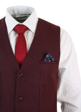 Marc Darcy Len Mati - Muški uski kroj, bordo, kestenjasti, crni, tvidasti vintage retro prsluk s uzorkom riblje kosti