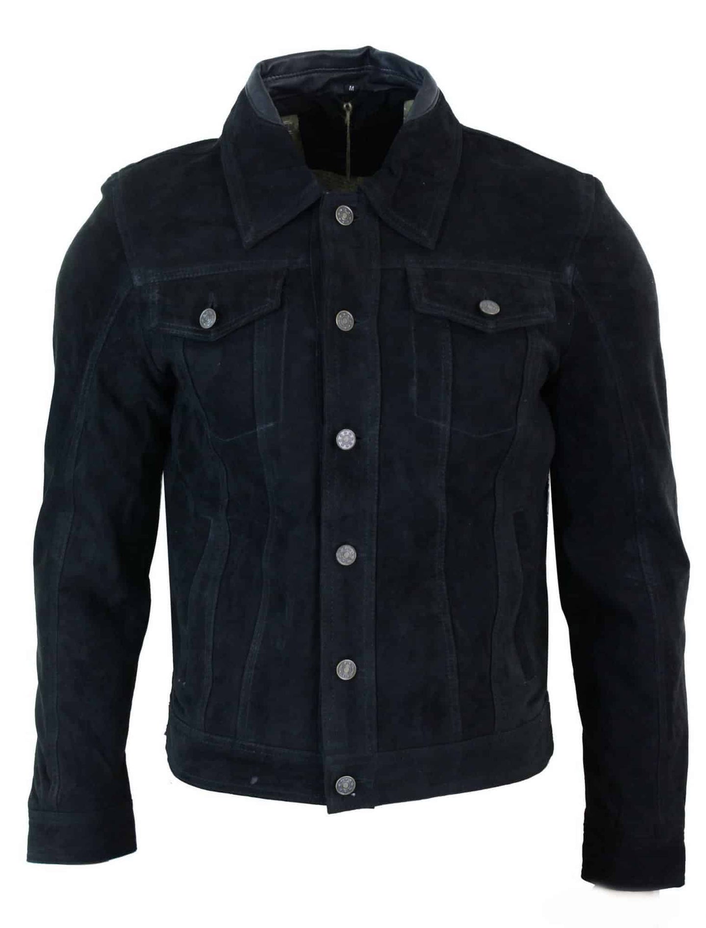 Muška kratka traper jakna od prave kože, vintage stil, retro, ležerna - crna