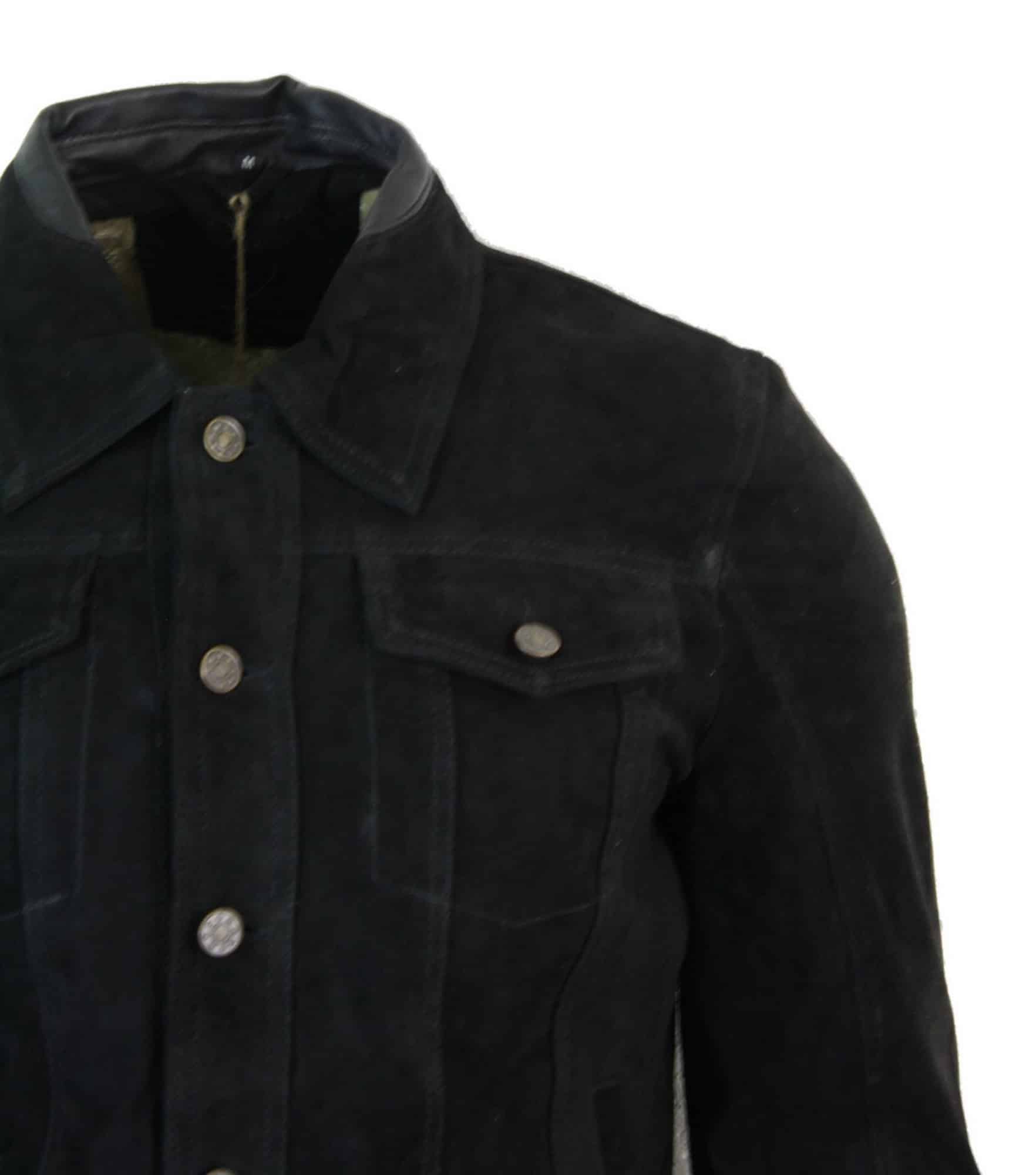 Muška kratka traper jakna od prave kože, vintage stil, retro, ležerna - crna
