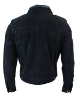 Muška kratka traper jakna od prave kože, vintage stil, retro, ležerna - crna