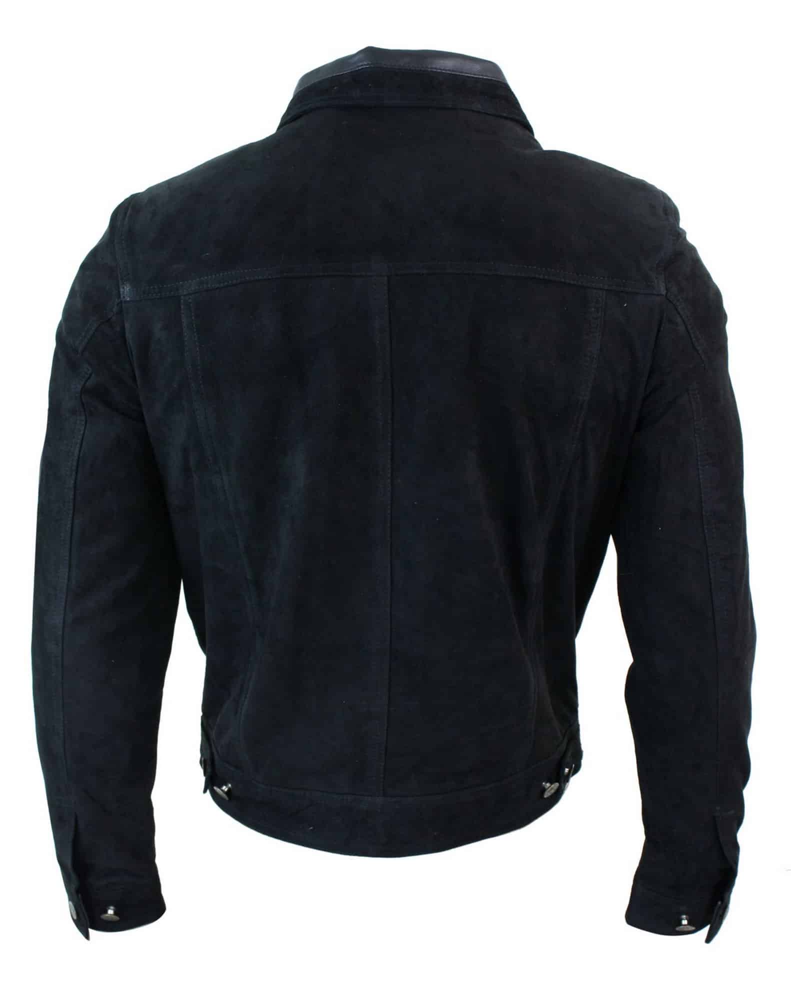 Muška kratka traper jakna od prave kože, vintage stil, retro, ležerna - crna