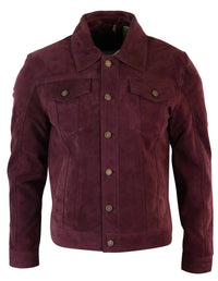 Muška kratka traper jakna od prave kože, vintage stil, retro, ležerna - bordo boja