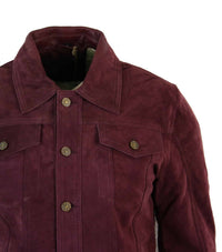 Muška kratka traper jakna od prave kože, vintage stil, retro, ležerna - bordo boja