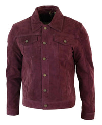 Muška kratka traper jakna od prave kože, vintage stil, retro, ležerna - bordo boja