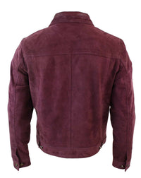 Muška kratka traper jakna od prave kože, vintage stil, retro, ležerna - bordo boja
