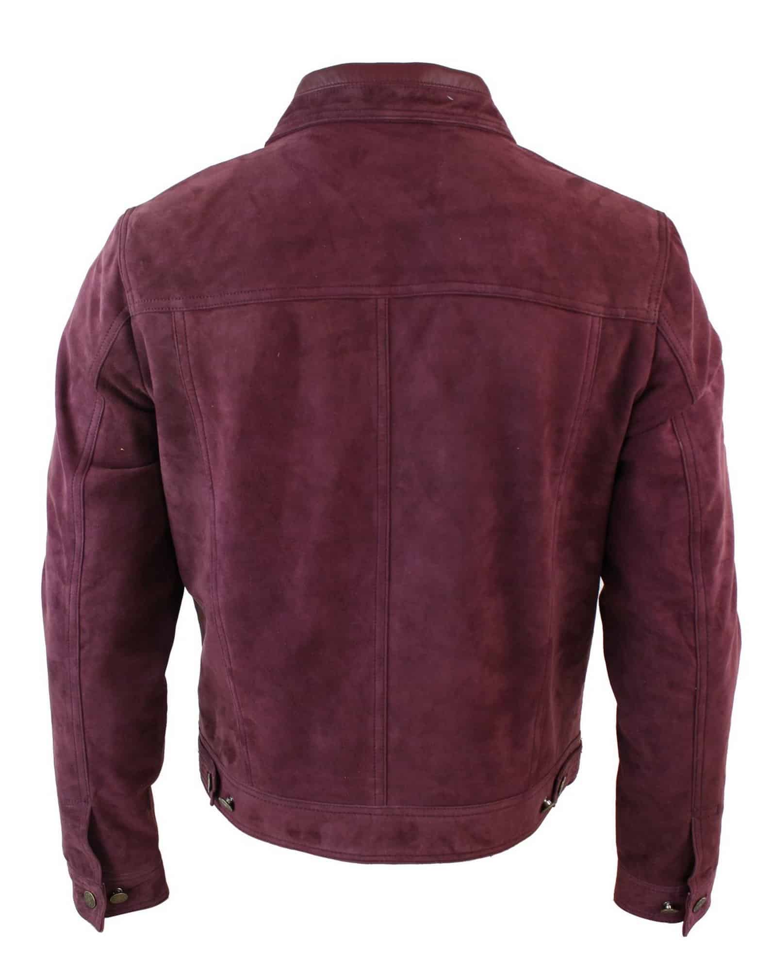Muška kratka traper jakna od prave kože, vintage stil, retro, ležerna - bordo boja