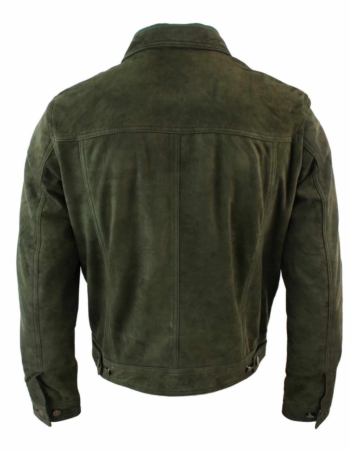 Muška kratka traper jakna od prave kože, vintage stil, retro, ležerna - maslinasta boja