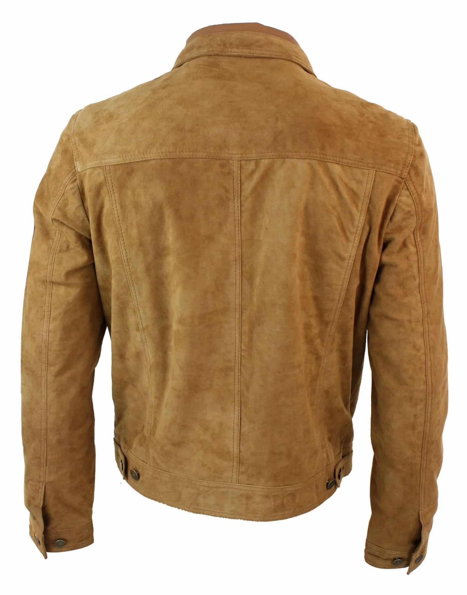Muška kratka traper jakna od prave kože, vintage stil, retro, ležerna - smeđa