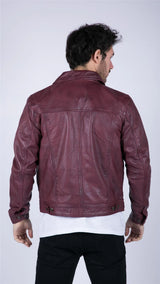 Muška kožna jakna, bordo vino, retro stil traperica, Brando Classic