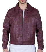 Muška kožna jakna, bordo vino, retro stil traperica, Brando Classic
