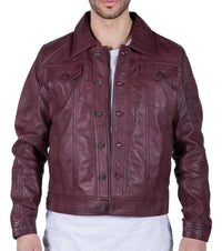 Muška kožna jakna, bordo vino, retro stil traperica, Brando Classic