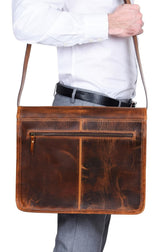 Torba za laptop od prave kože - do 15" - smeđa