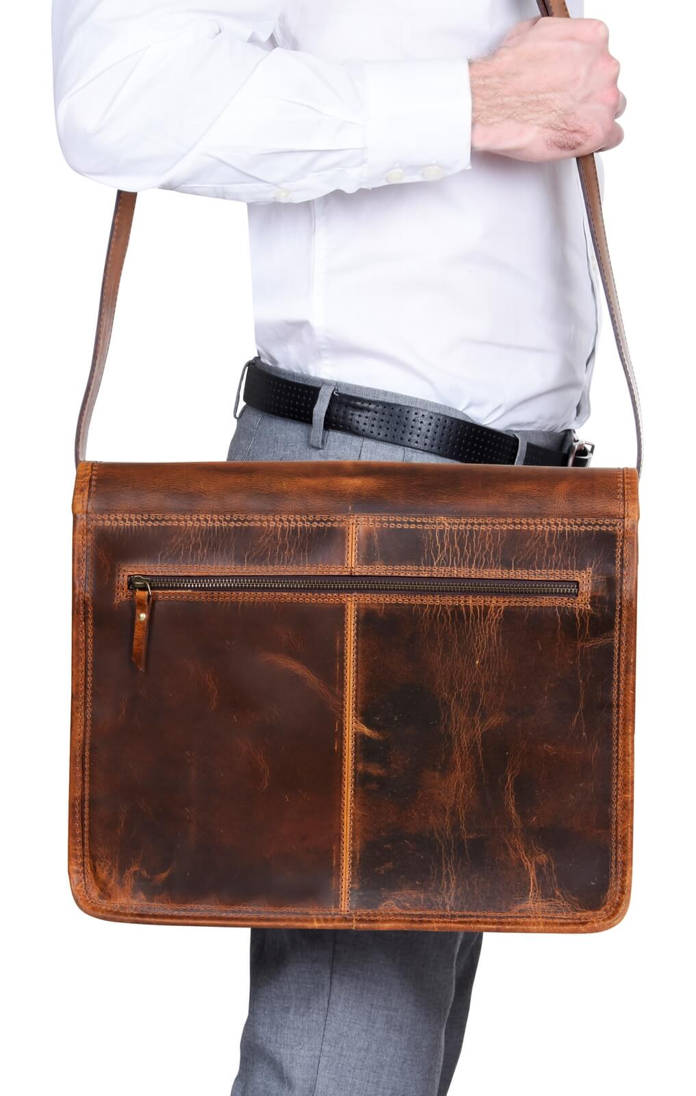 Torba za laptop od prave kože - do 15" - smeđa