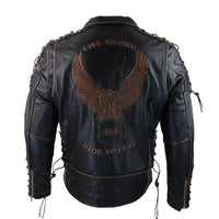 Muška jakna od kravlje kože Live To Ride Original s križnim patentnim zatvaračem Brando Biker Motorcycle