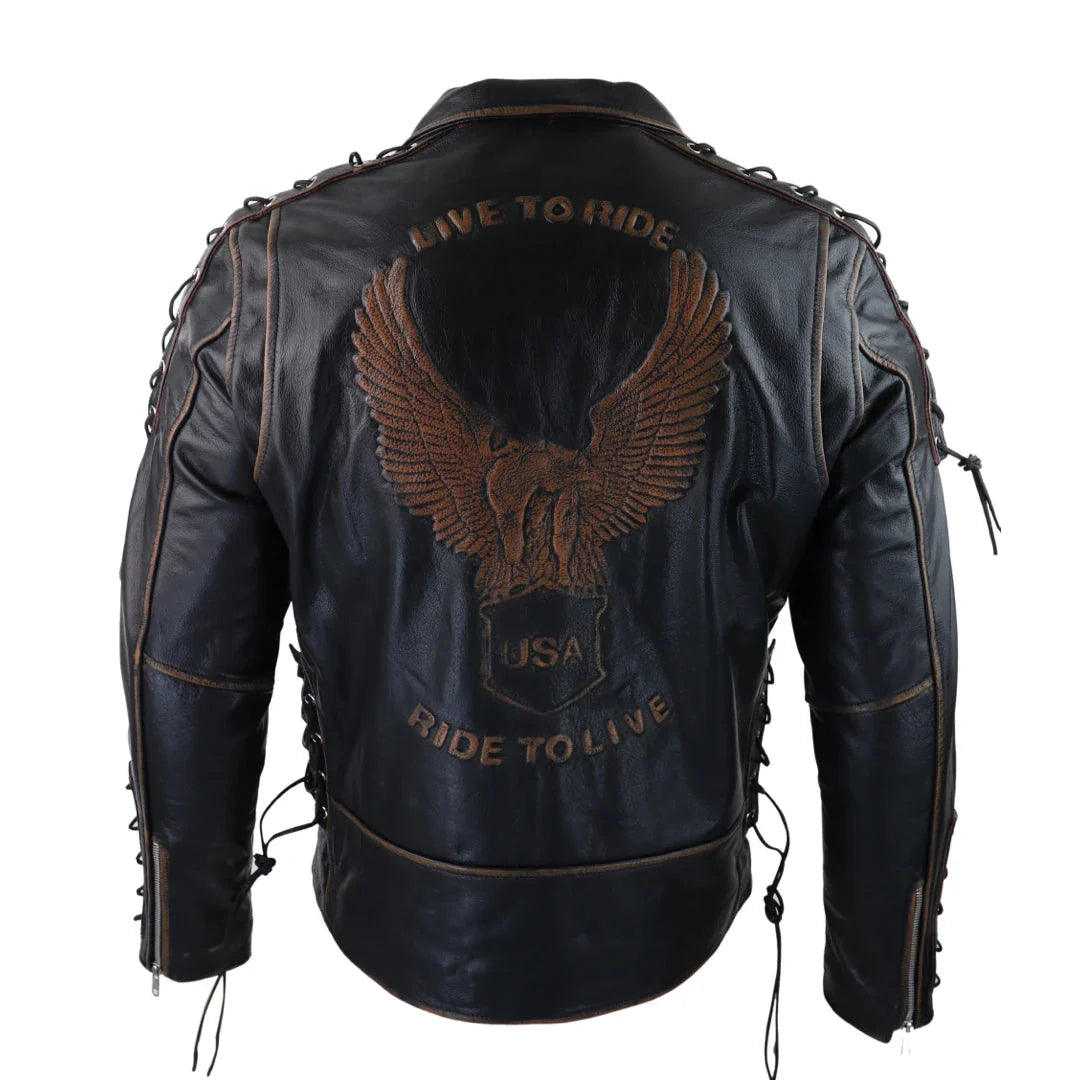 Muška jakna od kravlje kože Live To Ride Original s križnim patentnim zatvaračem Brando Biker Motorcycle