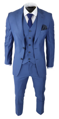 Muško klasično svijetloplavo odijelo od 3 dijela, uski kroj, vintage retro, elegantno, svečano, vjenčano