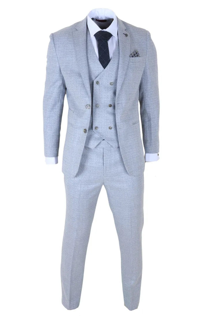 Luis - Muško svijetloplavo karirano odijelo slim kroja, 3 dijela