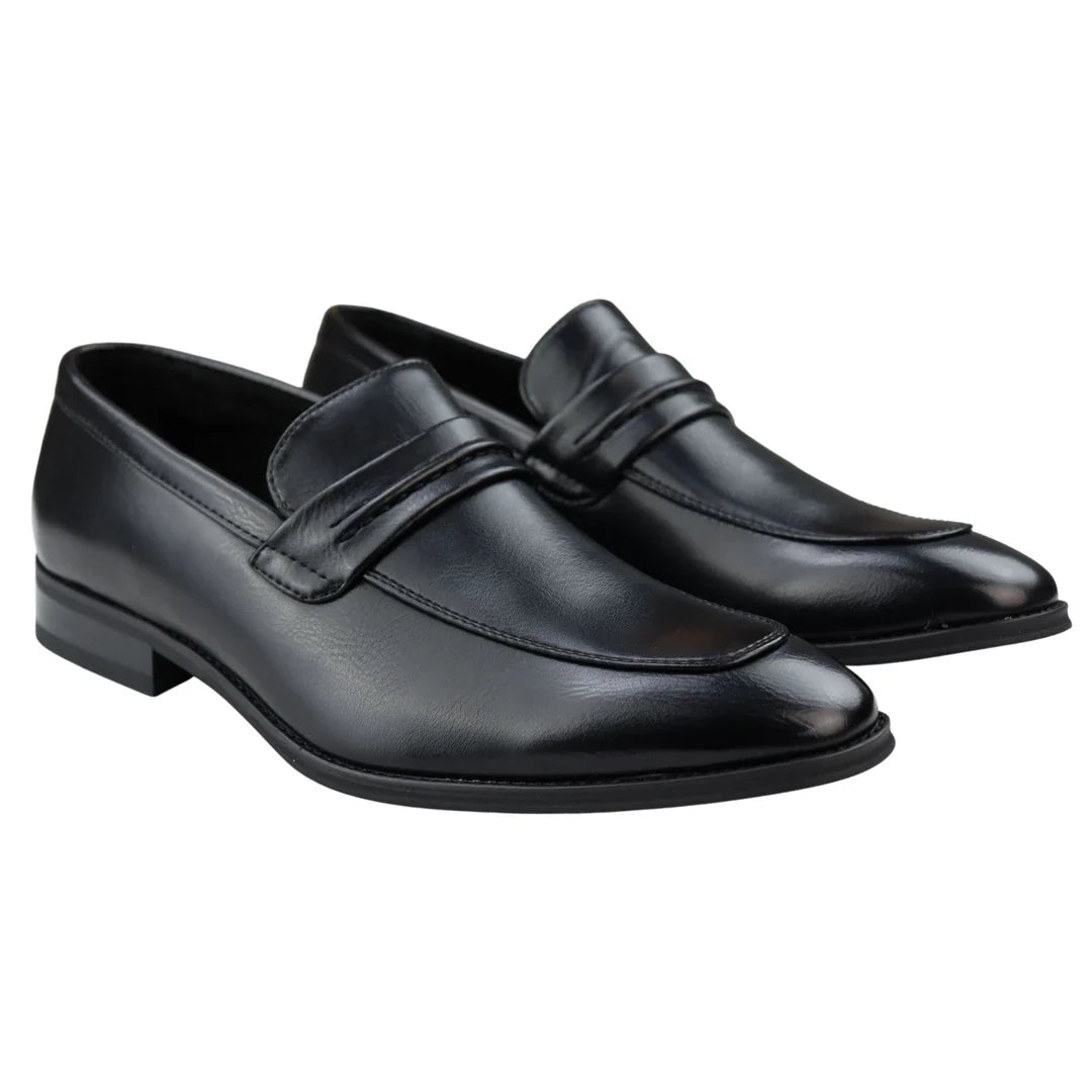 Muške mokasine crne boje, kožne podstavljene, elegantne formalne cipele bez rukava