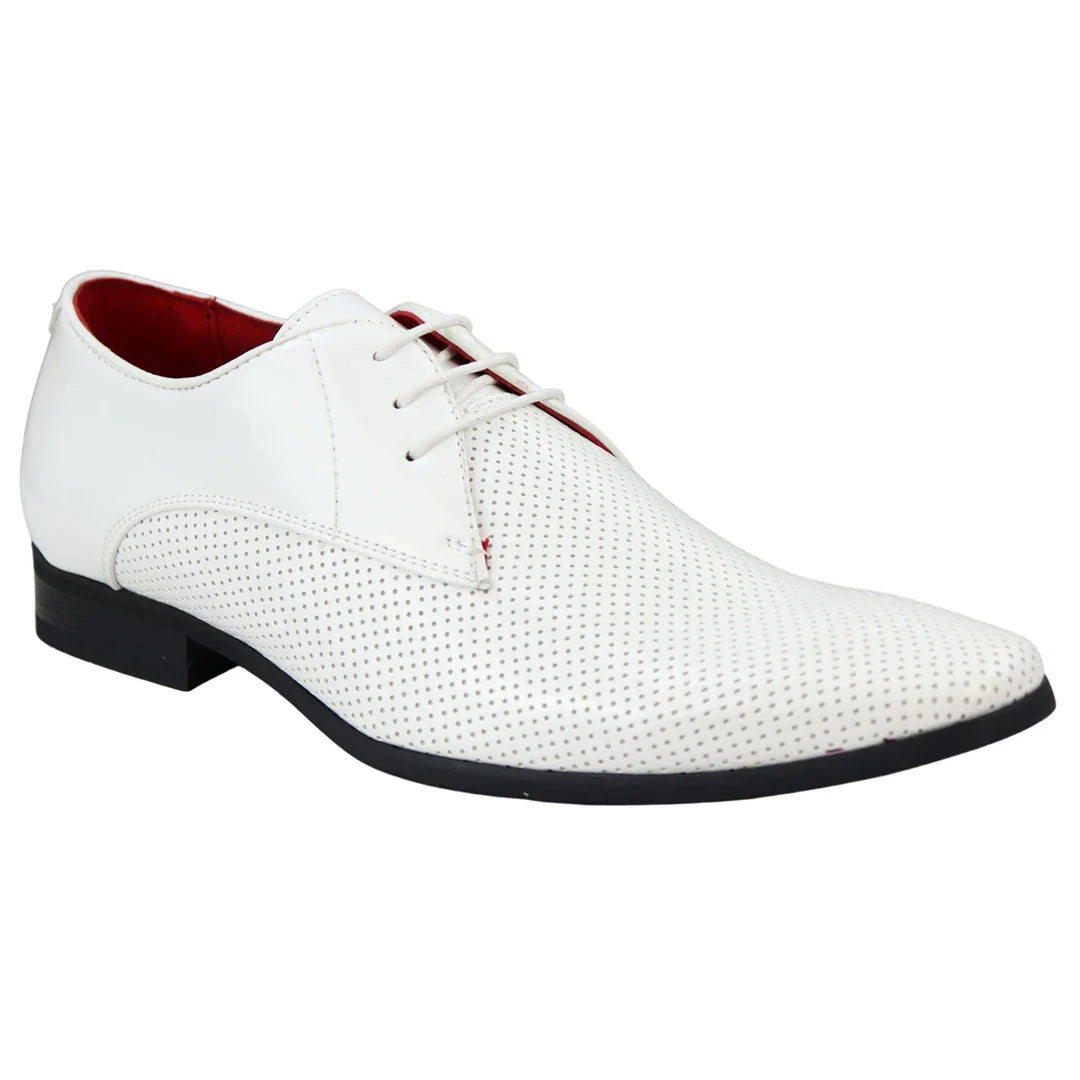 Muške elegantne formalne cipele, perforirane, špicaste, bijele, lakirane, PU