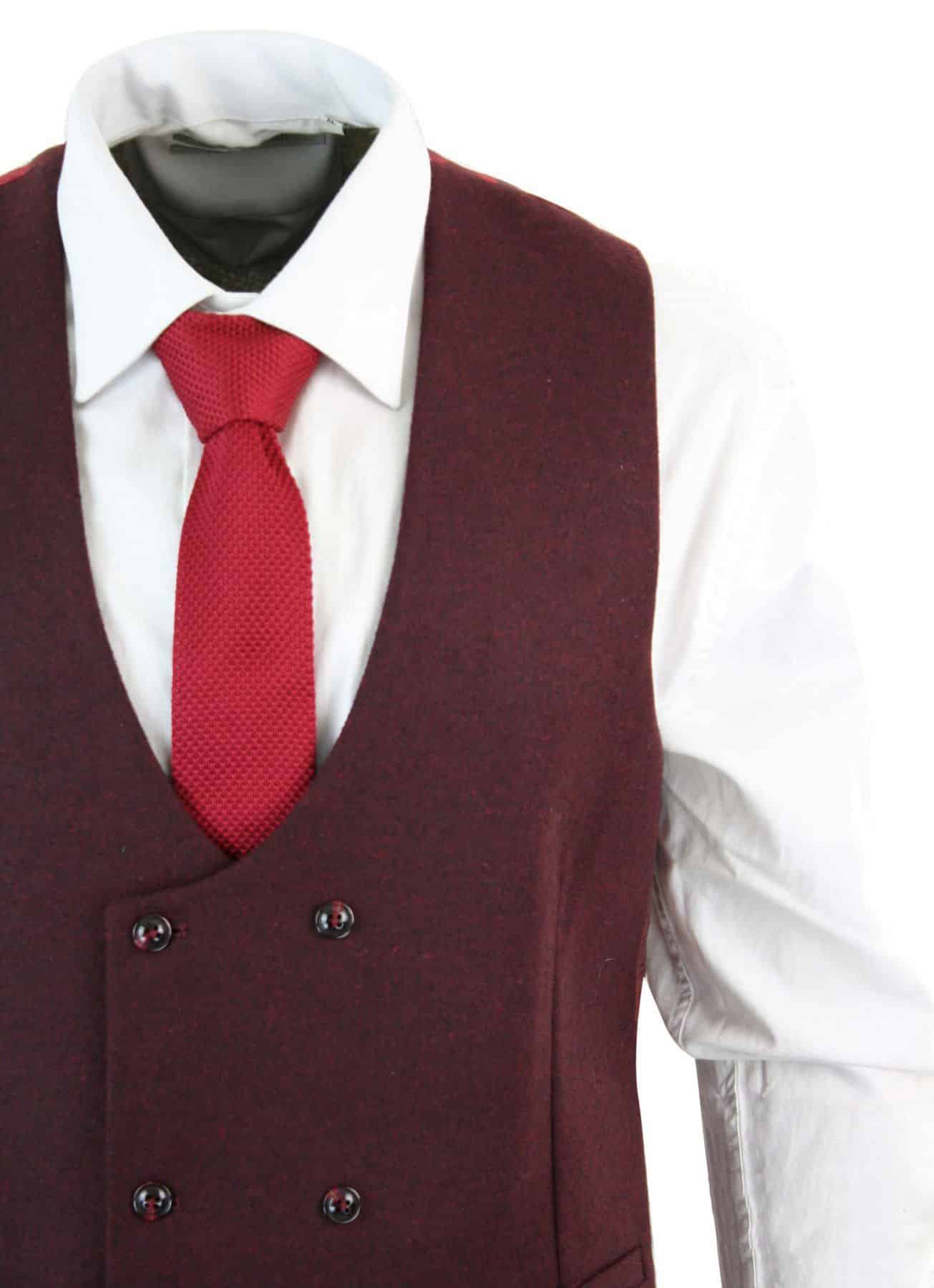 Muški dvostruki prsluk od filca i tvida, vintage retro klasični, uski kroj, boja riblje kosti - Melton DBC vino