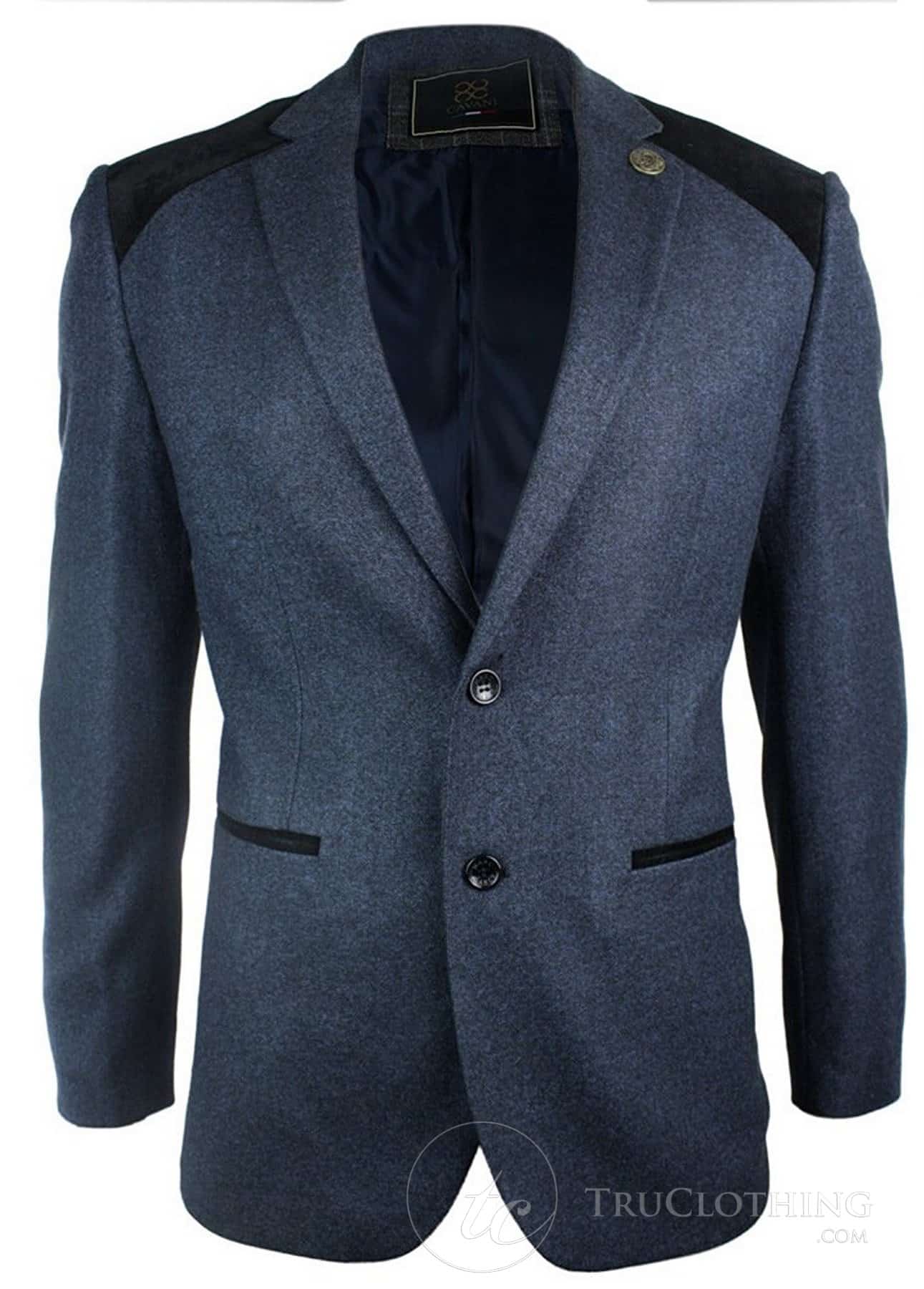 Muški tamnoplavi vintage twead sako od crnog baršuna, elegantno-ležerni