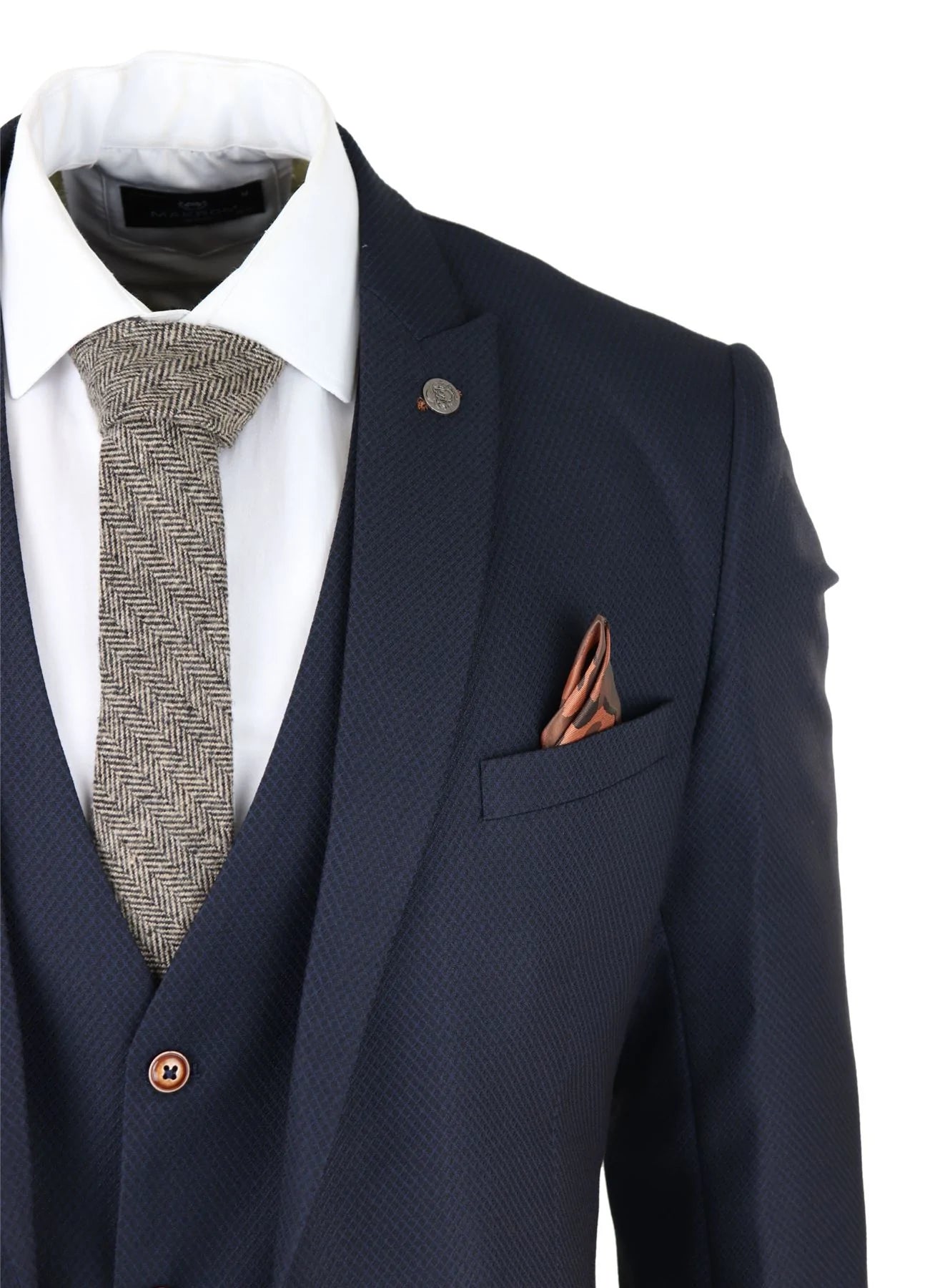 Muško trodijelno tamnoplavo odijelo Birdseye Slim Fit Marc Darcy Max Classic 1920s Vintage