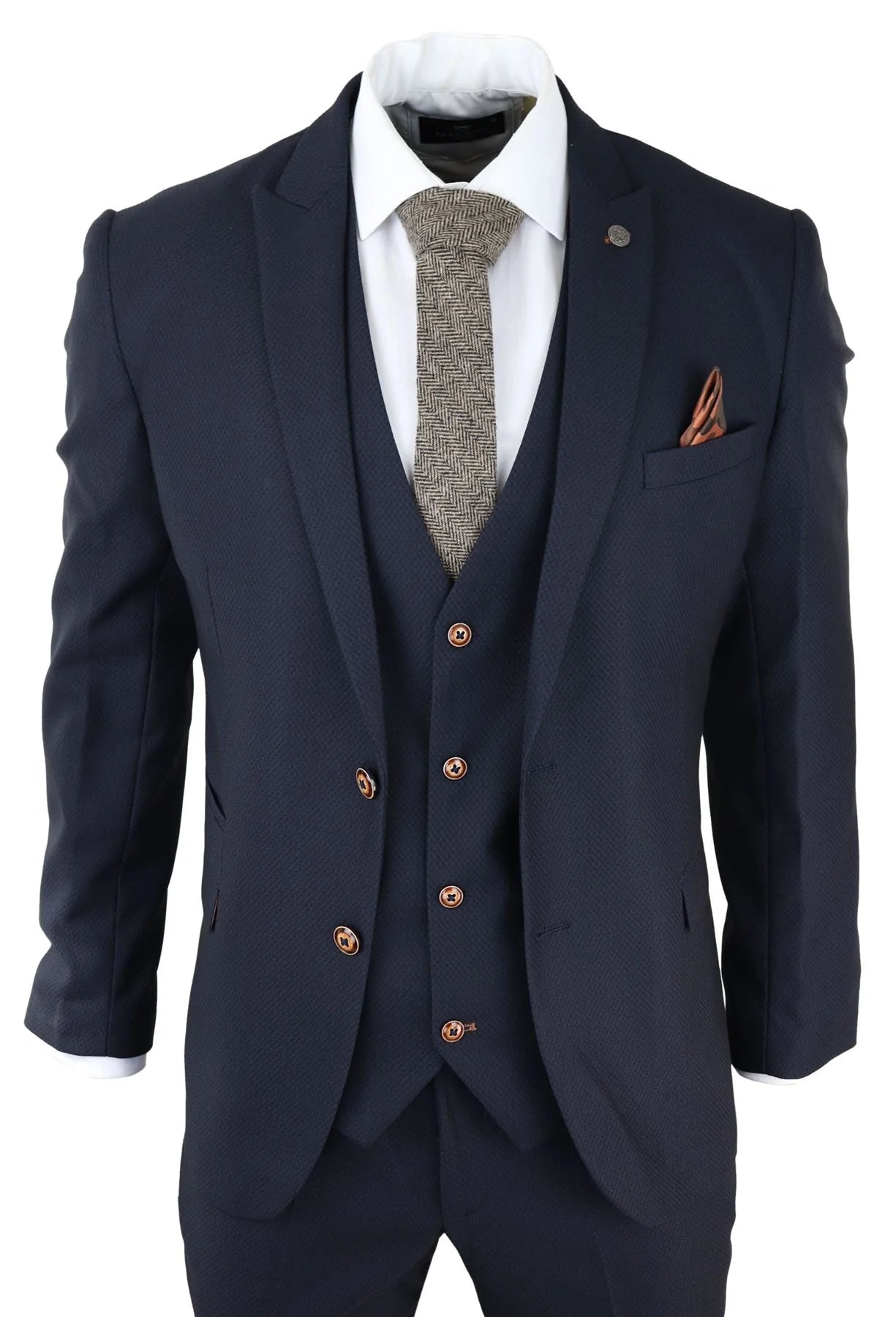 Muško trodijelno tamnoplavo odijelo Birdseye Slim Fit Marc Darcy Max Classic 1920s Vintage