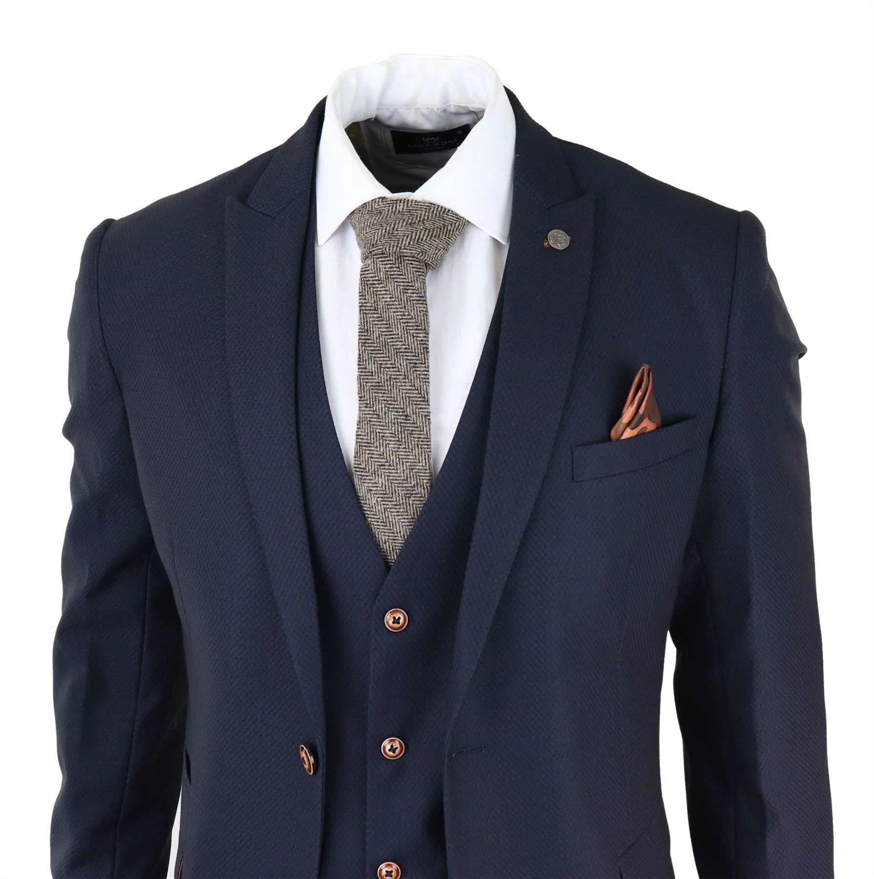 Muško trodijelno tamnoplavo odijelo Birdseye Slim Fit Marc Darcy Max Classic 1920s Vintage