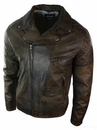 Prava kožna vintage isprana smeđa crna bordo plava drvena muška bajkerska jakna s križnim patentnim zatvaračem retro ležerna - smeđa