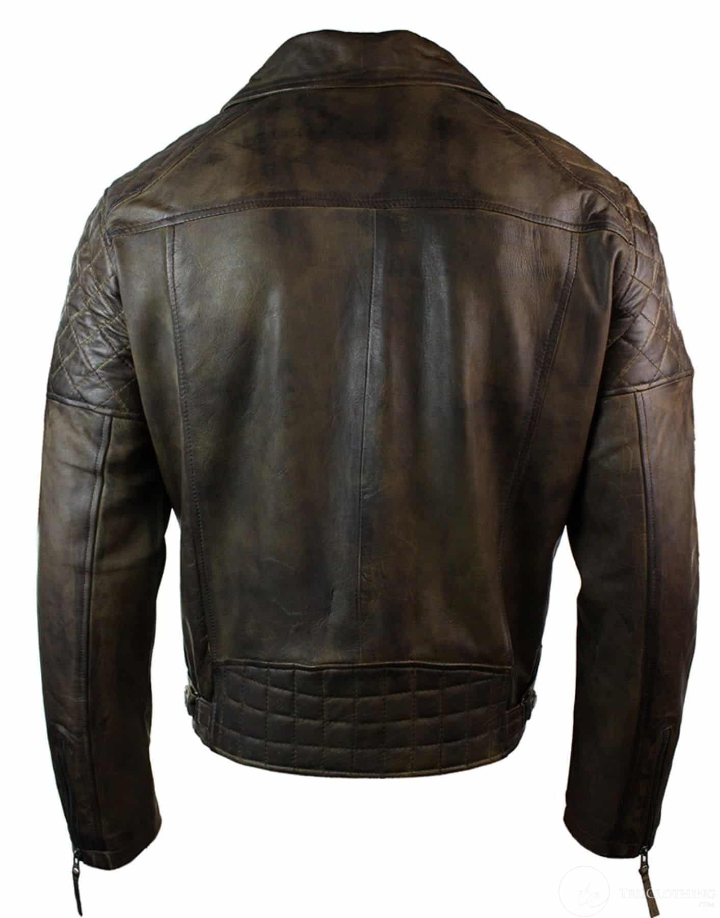 Prava kožna vintage isprana smeđa crna bordo plava drvena muška bajkerska jakna s križnim patentnim zatvaračem retro ležerna - smeđa