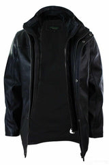 Muška 3/4 jakna od prave kože, safari, crna, s dvostrukim patentnim zatvaračem na skidanje