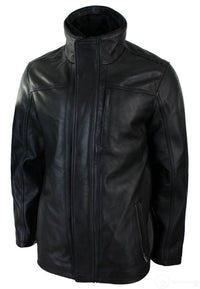 Muška 3/4 jakna od prave kože, safari, crna, s dvostrukim patentnim zatvaračem na skidanje