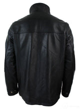 Muška 3/4 jakna od prave kože, safari, crna, s dvostrukim patentnim zatvaračem na skidanje